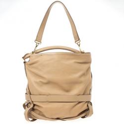 Pre Owned Burberry Beige Leather Medium Gosford Bridle Hobo Bag