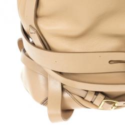 Pre Owned Burberry Beige Leather Medium Gosford Bridle Hobo Bag
