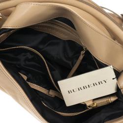 Pre Owned Burberry Beige Leather Medium Gosford Bridle Hobo Bag