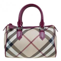 Pre Owned Burberry Nova Check Bowling Boston Satchel