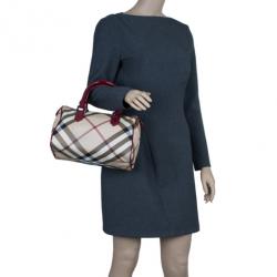 Pre Owned Burberry Nova Check Bowling Boston Satchel