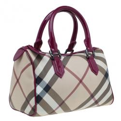 Pre Owned Burberry Nova Check Bowling Boston Satchel