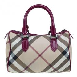 Pre Owned Burberry Nova Check Bowling Boston Satchel