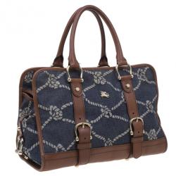 Pre Owned حقيبة يد بربري دينم منقوش وجلد