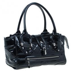 مملوكة مسبقًا Burberry Black Quilted Patent Manor Satchel