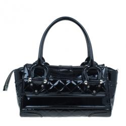 مملوكة مسبقًا Burberry Black Quilted Patent Manor Satchel