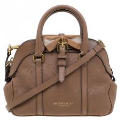 Pre Owned Burberry Brown Grained Leather Small Bow Detail Satchel