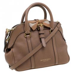 Pre Owned Burberry Brown Grained Leather Small Bow Detail Satchel