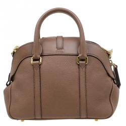 Pre Owned Burberry Brown Grained Leather Small Bow Detail Satchel