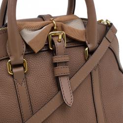 Pre Owned Burberry Brown Grained Leather Small Bow Detail Satchel