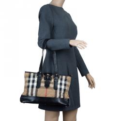 Pre Owned Burberry Black Nova Check Quilted Canvas Tote