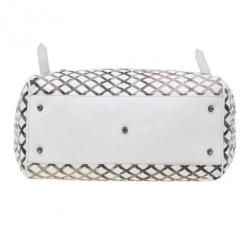 Pre Owned Burberry White Basket Weave Check Print Hobo