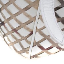 Pre Owned Burberry White Basket Weave Check Print Hobo