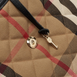 Pre Owned Burberry Black/Beige House Check Canvas and Leather Brook Hobo