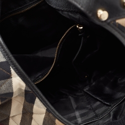 Pre Owned Burberry Black/Beige House Check Canvas and Leather Brook Hobo