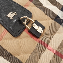 Pre Owned Burberry Black/Beige House Check Canvas and Leather Brook Hobo