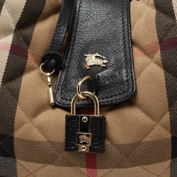 Pre Owned Burberry Black/Beige House Check Canvas and Leather Brook Hobo
