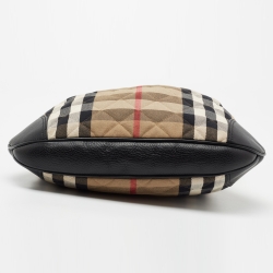 Pre Owned Burberry Black/Beige House Check Canvas and Leather Brook Hobo