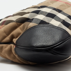 Pre Owned Burberry Black/Beige House Check Canvas and Leather Brook Hobo