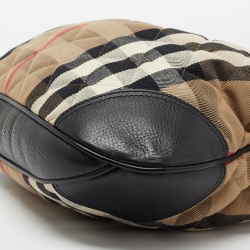 Pre Owned Burberry Black/Beige House Check Canvas and Leather Brook Hobo
