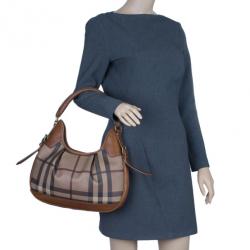 Pre Owned Burberry Embossed Smoked Check Coated Canvas Medium Brooklyn Hobo