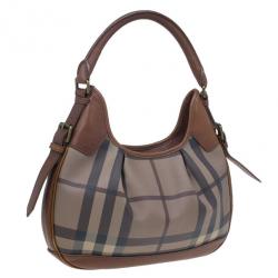 Pre Owned Burberry Embossed Smoked Check Coated Canvas Medium Brooklyn Hobo
