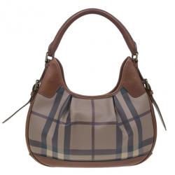 Pre Owned Burberry Embossed Smoked Check Coated Canvas Medium Brooklyn Hobo