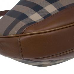 Pre Owned Burberry Embossed Smoked Check Coated Canvas Medium Brooklyn Hobo