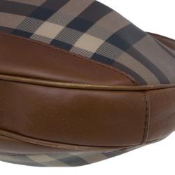 Pre Owned Burberry Embossed Smoked Check Coated Canvas Medium Brooklyn Hobo