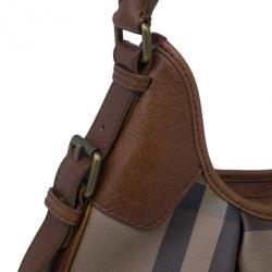 Pre Owned Burberry Embossed Smoked Check Coated Canvas Medium Brooklyn Hobo