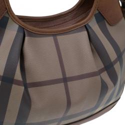 Pre Owned Burberry Embossed Smoked Check Coated Canvas Medium Brooklyn Hobo