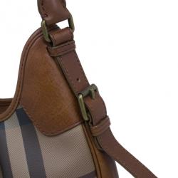 Pre Owned Burberry Embossed Smoked Check Coated Canvas Medium Brooklyn Hobo