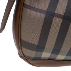 Pre Owned Burberry Embossed Smoked Check Coated Canvas Medium Brooklyn Hobo