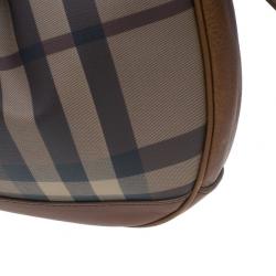 Pre Owned Burberry Embossed Smoked Check Coated Canvas Medium Brooklyn Hobo