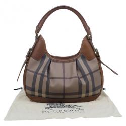 Pre Owned Burberry Embossed Smoked Check Coated Canvas Medium Brooklyn Hobo