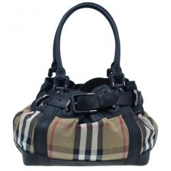 Pre Owned Burberry Black Leather Bridle House Check Hobo