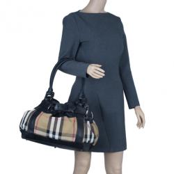 Pre Owned Burberry Black Leather Bridle House Check Hobo