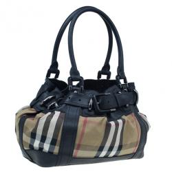 Pre Owned Burberry Black Leather Bridle House Check Hobo