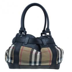 Pre Owned Burberry Black Leather Bridle House Check Hobo