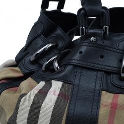 Pre Owned Burberry Black Leather Bridle House Check Hobo