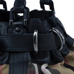 Pre Owned Burberry Black Leather Bridle House Check Hobo
