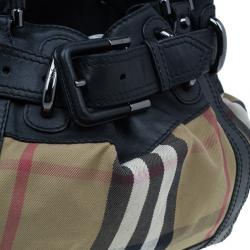 Pre Owned Burberry Black Leather Bridle House Check Hobo