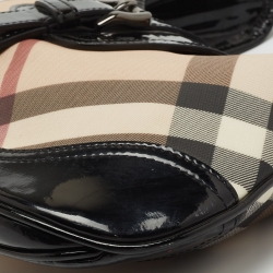 Pre Owned Burberry Black/Beige Nova Check PVC and Patent Leather Mini Brooke Hobo