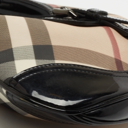 Pre Owned Burberry Black/Beige Nova Check PVC and Patent Leather Mini Brooke Hobo