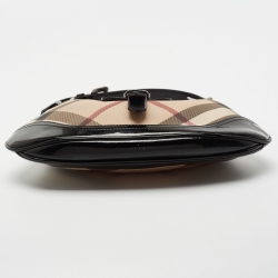 Pre Owned Burberry Black/Beige Nova Check PVC and Patent Leather Mini Brooke Hobo