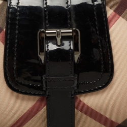Pre Owned Burberry Black/Beige Nova Check PVC and Patent Leather Mini Brooke Hobo