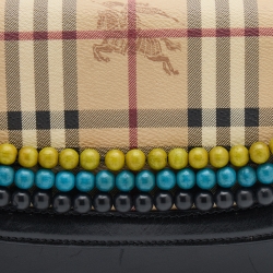 Pre Owned Burberry Multicolor Haymarket Check Canvas and Leather Embellished Wristlet Clutch