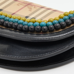 Pre Owned Burberry Multicolor Haymarket Check Canvas and Leather Embellished Wristlet Clutch