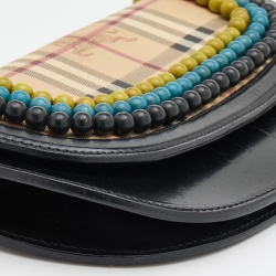 Pre Owned Burberry Multicolor Haymarket Check Canvas and Leather Embellished Wristlet Clutch