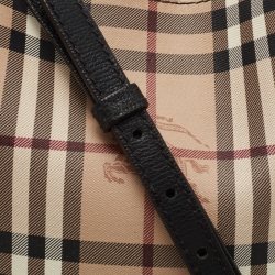 Pre Owned Burberry Bucket Beige Haymarket Check Coated Canvas and Leather Bucket Bag